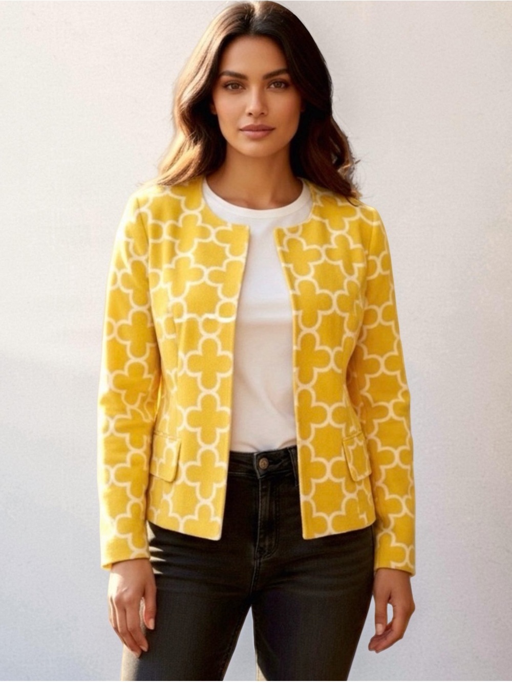 Elliott Lauren Vintage Patterned Women's Jacket & Pants Set. Yellow. Size 6 - Picture 7 of 11